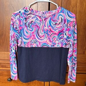 Lilly Pulitzer Girls Raz Berry Fin Top XL 12/14 Navy Pink Blue Swirl Print